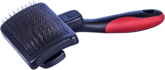Jeffers Pet Self-Cleaning Slicker Brush for Dogs & Cats – Self Cleaning Button, Removes Tangles & Loose Hair, Non Slip Handle for Easy Grooming, Go To Gift for Pet Owners – Black, Red - Small