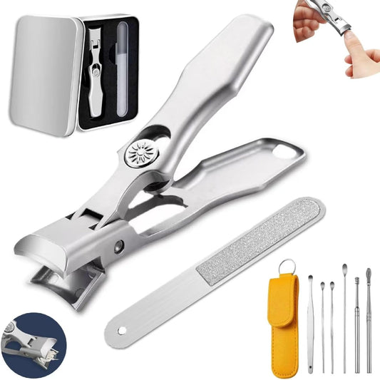 German Nail Clippers for Men Women,Anti-Splashing Design Ultra Sharp Stainless Steel Nail Clippers with Catcher for Thick Nails,Nail Clippers Set with Nail File for Men, Women & Seniors