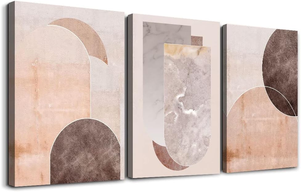 AHUASJART Boho Wall Decor Living Room Canvas Wall Art For Office Family Wall Decorations For Bedroom Modern Abstract Geometry Paintings Canvas Pictures Artwork Inspirational Home Decor 3 Pieces Set