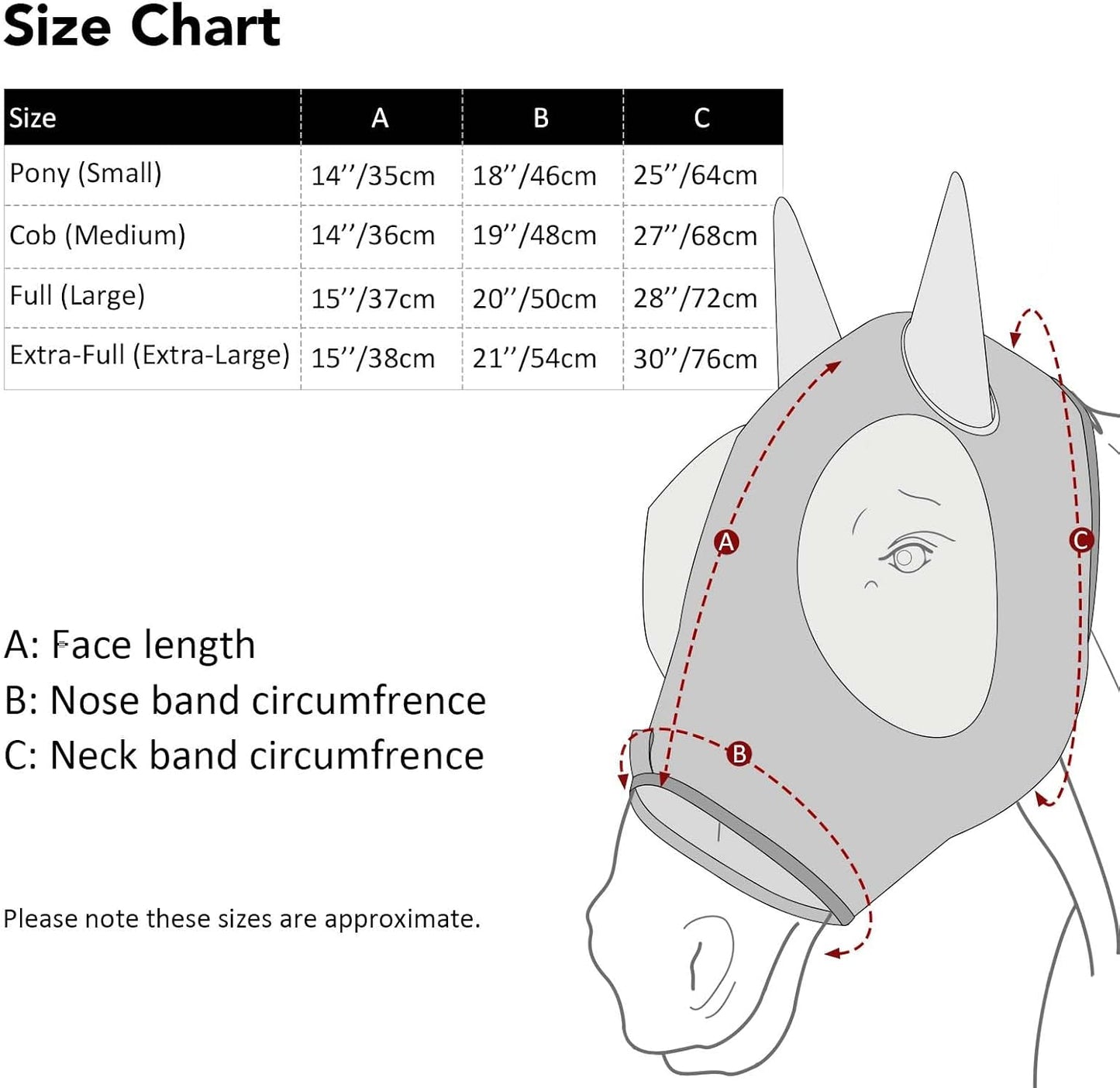 Harrison Howard Super Comfort Stretchy Fly Mask Large Eye Space with UV Protection Soft on Skin with Breathability Classic Letters Full Size