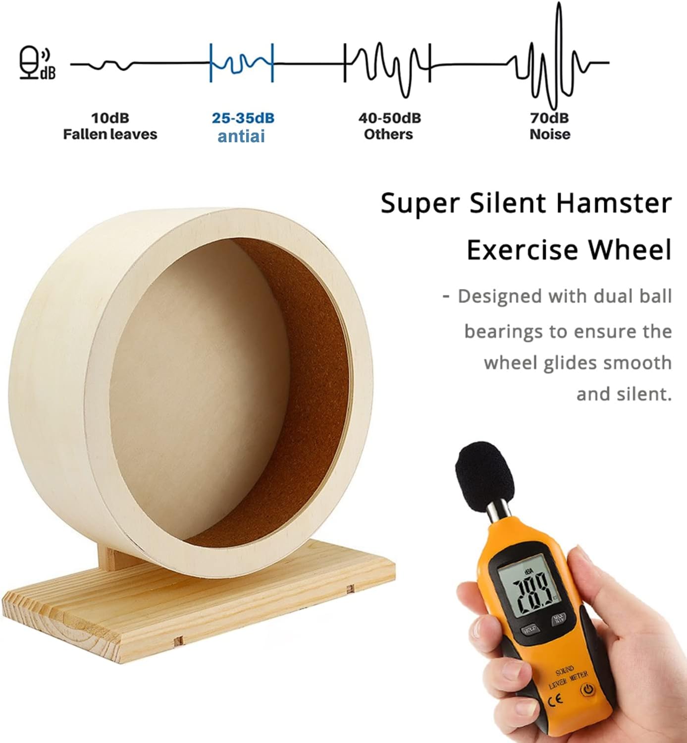 antiai Hamster Wooden Silent Wheel, Small Animal Exercise Wheel Accessories, Quiet Spinner Hamster Running Wheels Toys for Hamsters,Guinea Pig, Gerbils, Mice and Other Small Pets,8.2' Medium Size