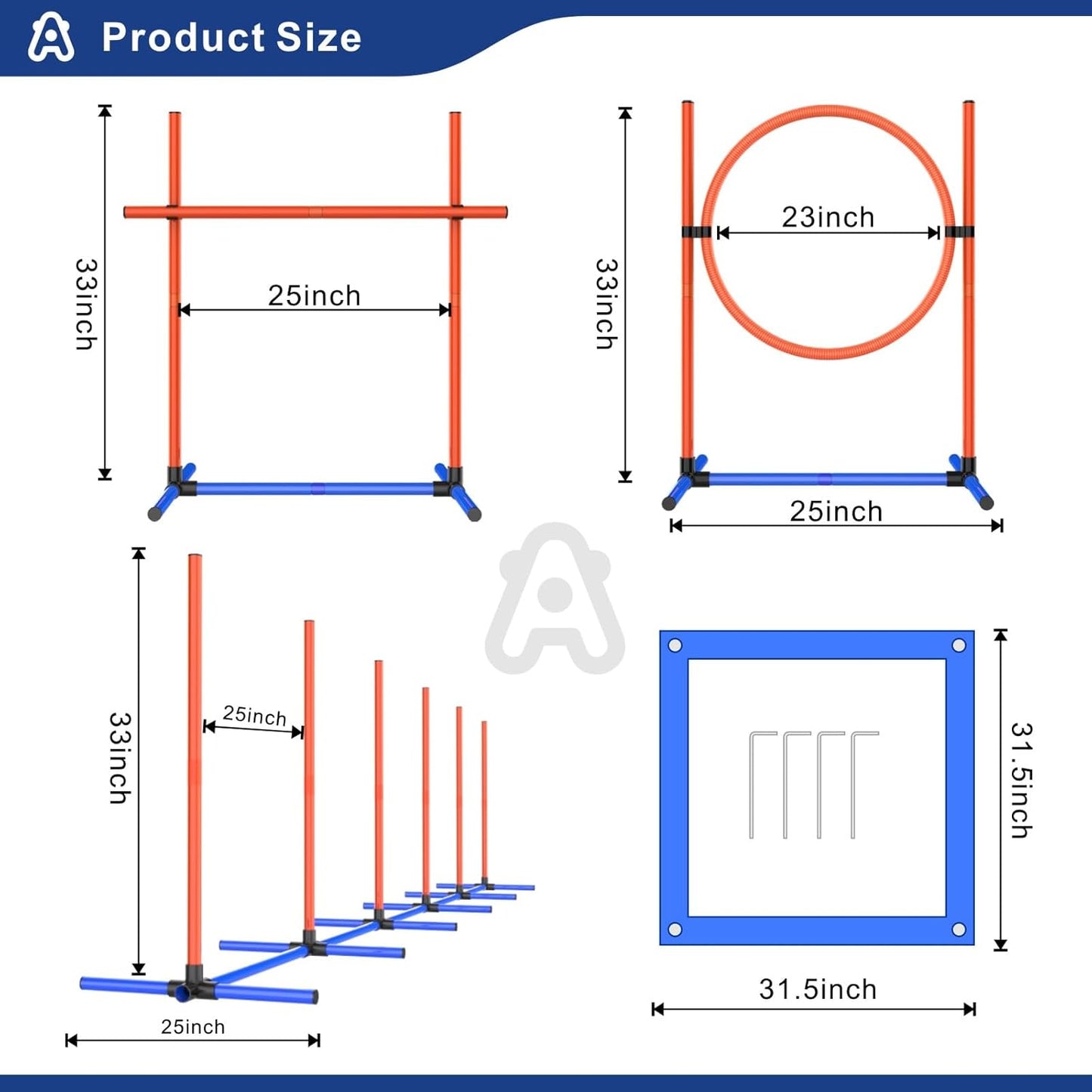 4 Sets Pets Agility Training Equipment, Adjustable Dog Hoop, Dog Jump, Weave Poles and Pause Box，with Independent Packaging(4 Sets)