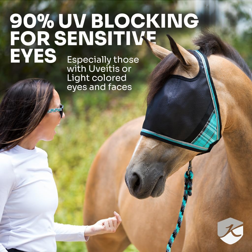 Kensington UViator CatchMask Horse Fly Mask with Web Trim UV Eye Protection Mask for Horse - Large, Deluxe Black