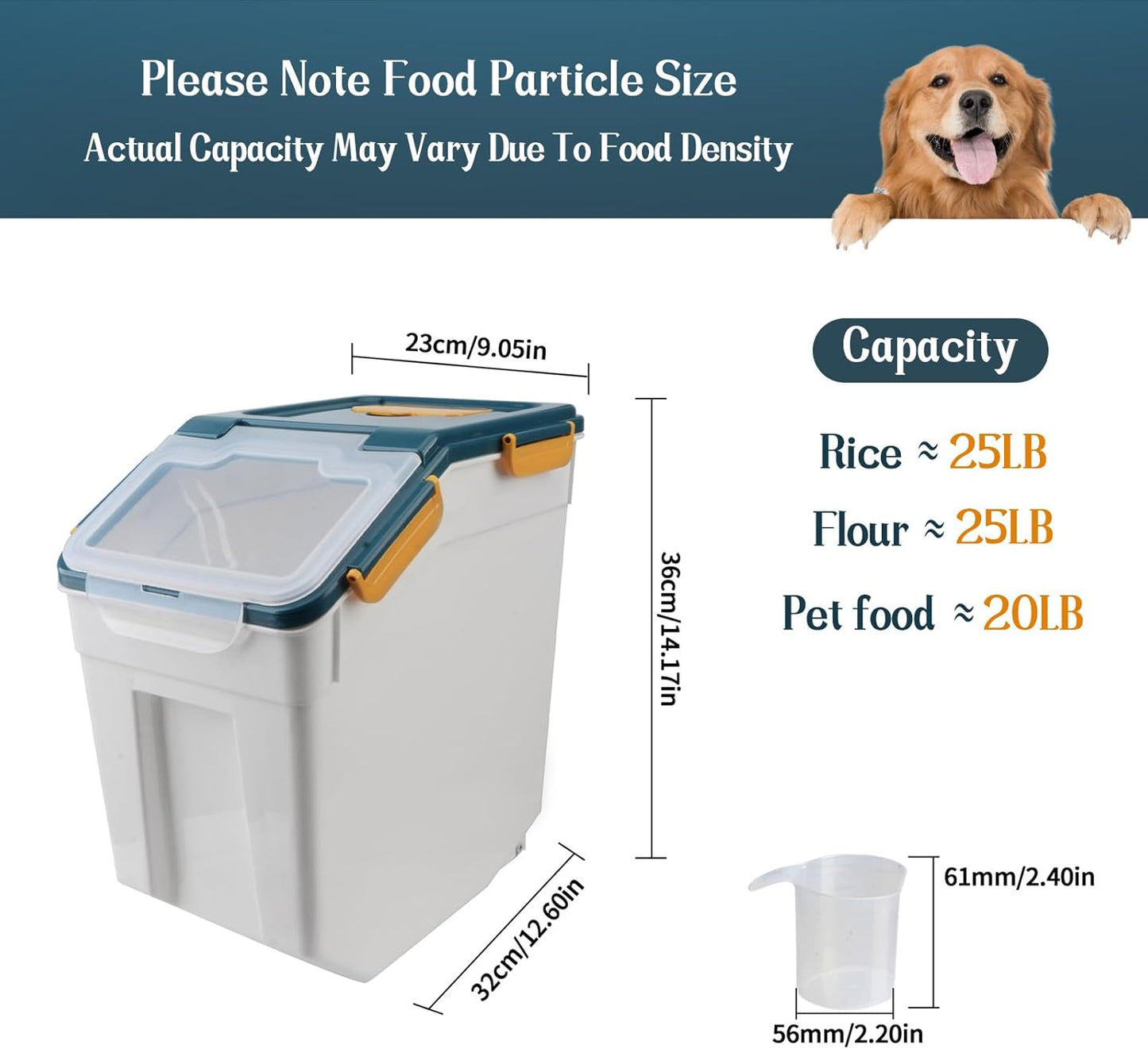 AnRui Large Flour Storage Containers 25Lbs Airtight Rice Storage Container BPA Free Kitchen Pantry Food Storage Bin Sugar Snack Cereal Grain Organizer Box with Wheel, Scoop, 4Pack, Blue