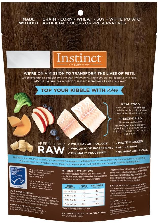 Instinct Raw Boost Mixers, Freeze Dried Dog Food Topper, Grain Free - Wild Caught Pollock, 12.5 oz. Bag