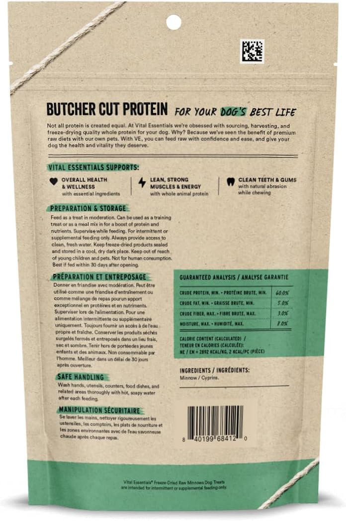 Vital Essentials Minnows Dog Treats, 2.5 oz | Freeze-Dried Raw | Single Ingredient | Premium Quality High Protein Training Treats | Grain Free, Gluten Free, Filler Free