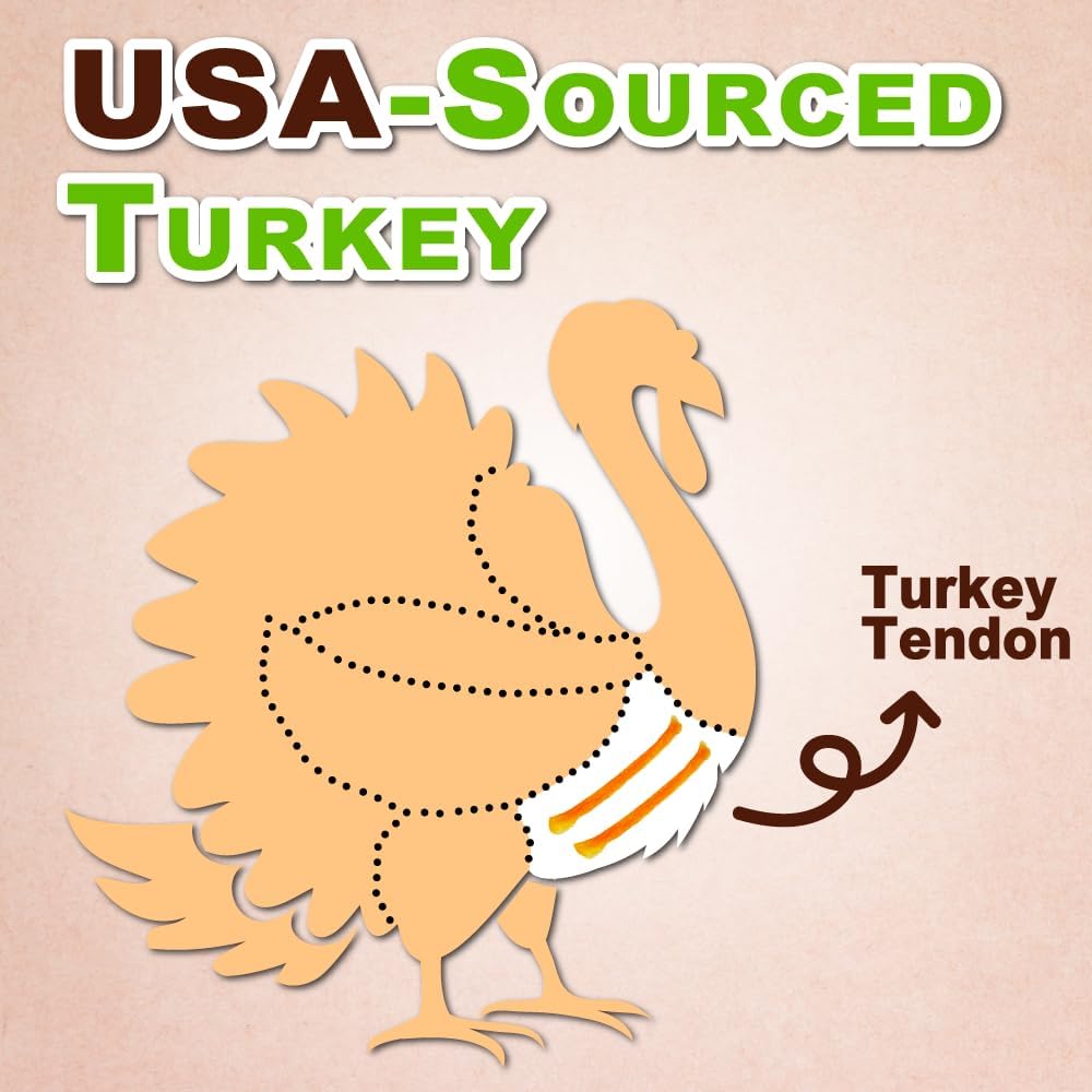 AFreschi Turkey Tendons for Dogs, USA-Sourced, Healthy Dog Treats, Rawhide-Free Puppy Chews, Long Lasting, All Natural, Hypoallergenic Dog Treats for Small Breeds, 10 oz Pack Strips