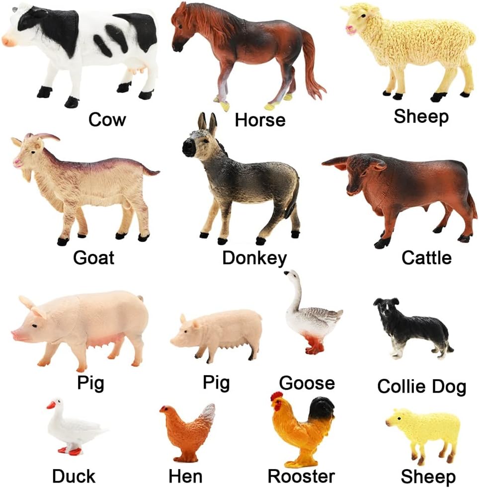 3 Pack Farm Toy Tractor with 40pcs Plastic Animals Figurines and Fence Playset, Farm Figures Farmer Vehicle Toy Truck with Trailer for 3-12 Years Old Kids Boys Girls Toddlers