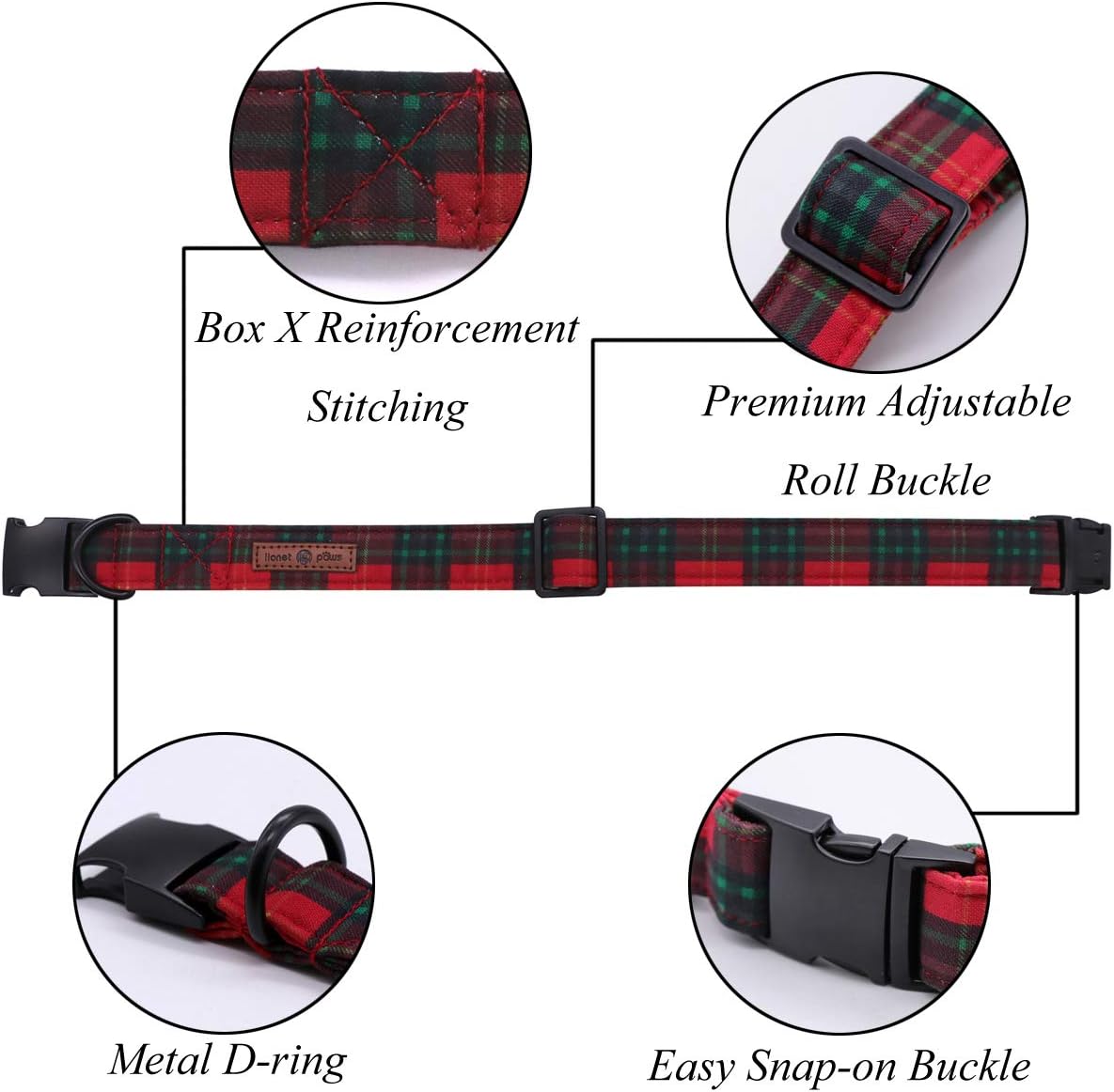 Lionet Paws Christmas Dog Collar with Sailor Bow, Bowtie for Dogs and Cats, Adjustable Comfortable Dog Collar Girl, XS, Neck 8-12 in