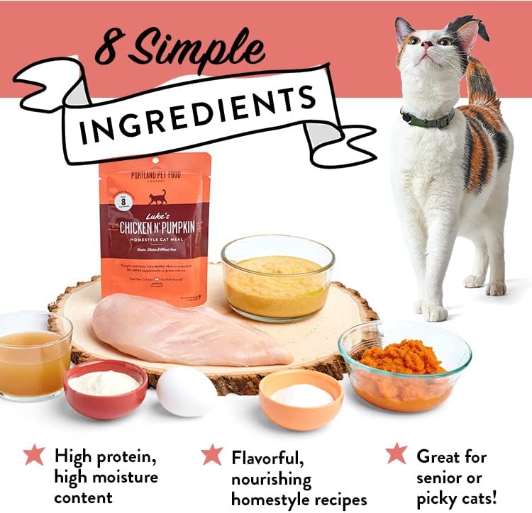 Human-Grade Mixed Variety Pack Wet Cat Food Pouch Boots' Salmon N' Pumpkin - Moist, Soft Cat Food Mixer, Topper, and Rotational Meal by Portland Pet Food Company -12 Pack