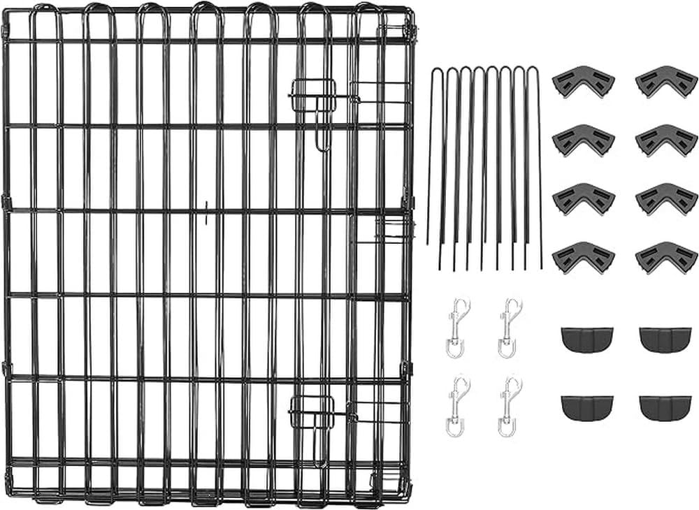 Amazon Basics Foldable Octagonal Metal Exercise Dog Playpen - Indoor/Outdoor, Single Door, Small (8 Panels, 24 x 30), Easy to assemble and store, 30" - Small, , Black
