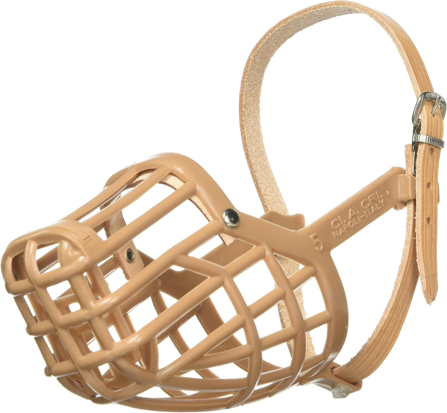 Leather Brothers Italian Basket Dog Muzzle, Adjustable Secure Fit, Comfortable Design, Training and Safety, Averts Biting, Prevents Chewing and Scavenging, Perfect for Grooming - Tan, Size 9