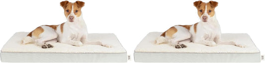 Best Pet Supplies Cute Dog Crate Mat Flat Bed with Waterproof Exterior, Thick Orthopedic Egg Foam Mattress, and Soft Sherpa Fleece Cover for Small, Medium, and Large Breeds - Beige, 30X20X3