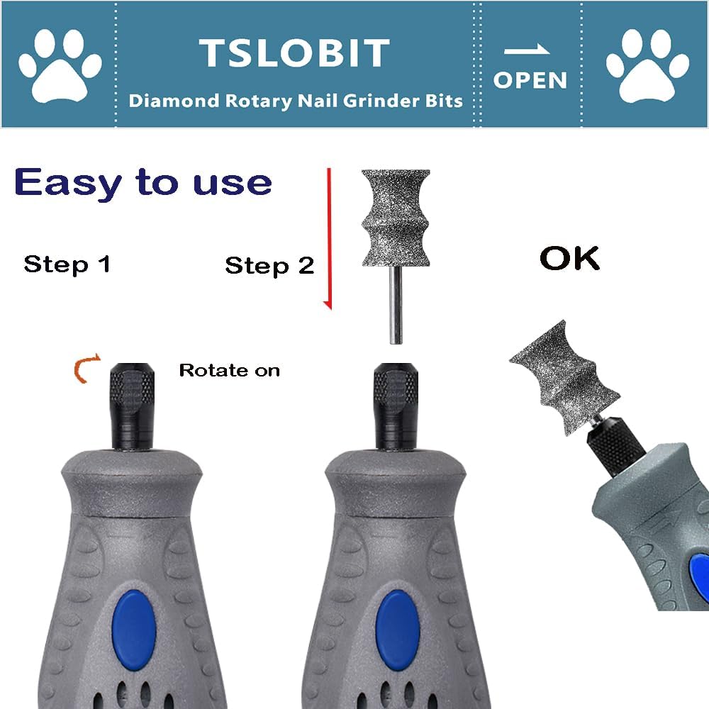 Diamond Dog Nail Grinder Attachment,1/8'' Pet Nail Grinder Wheel for Dremel Dog Nail Grinder, Diamond Rotory Bit for Dogs&Pets Nail Care,2-Pack（Large B+D）