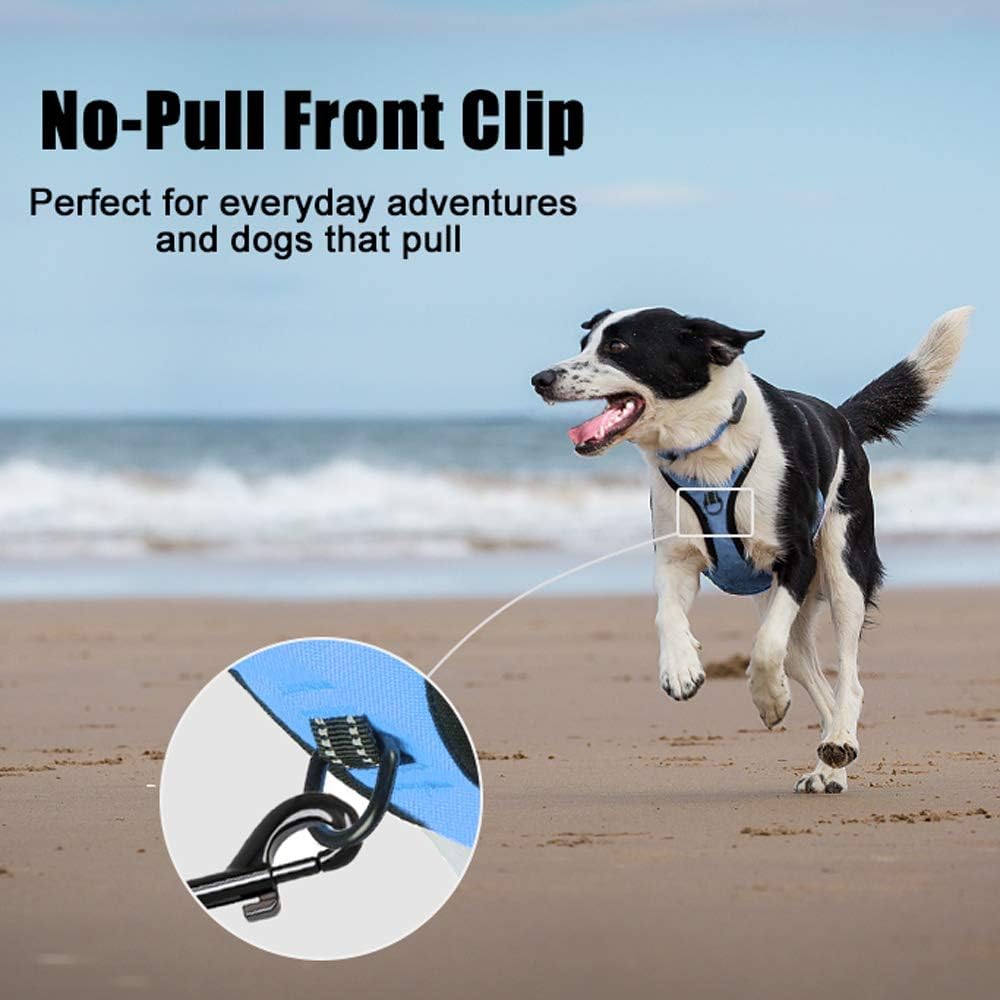 PoyPet No Pull Dog Harness, Reflective Comfortable Vest Harness with Front & Back 2 Leash Attachments and Easy Control Handle Adjustable Soft Padded Pet Vest for Small to Large Dogs (Light Blue,M)
