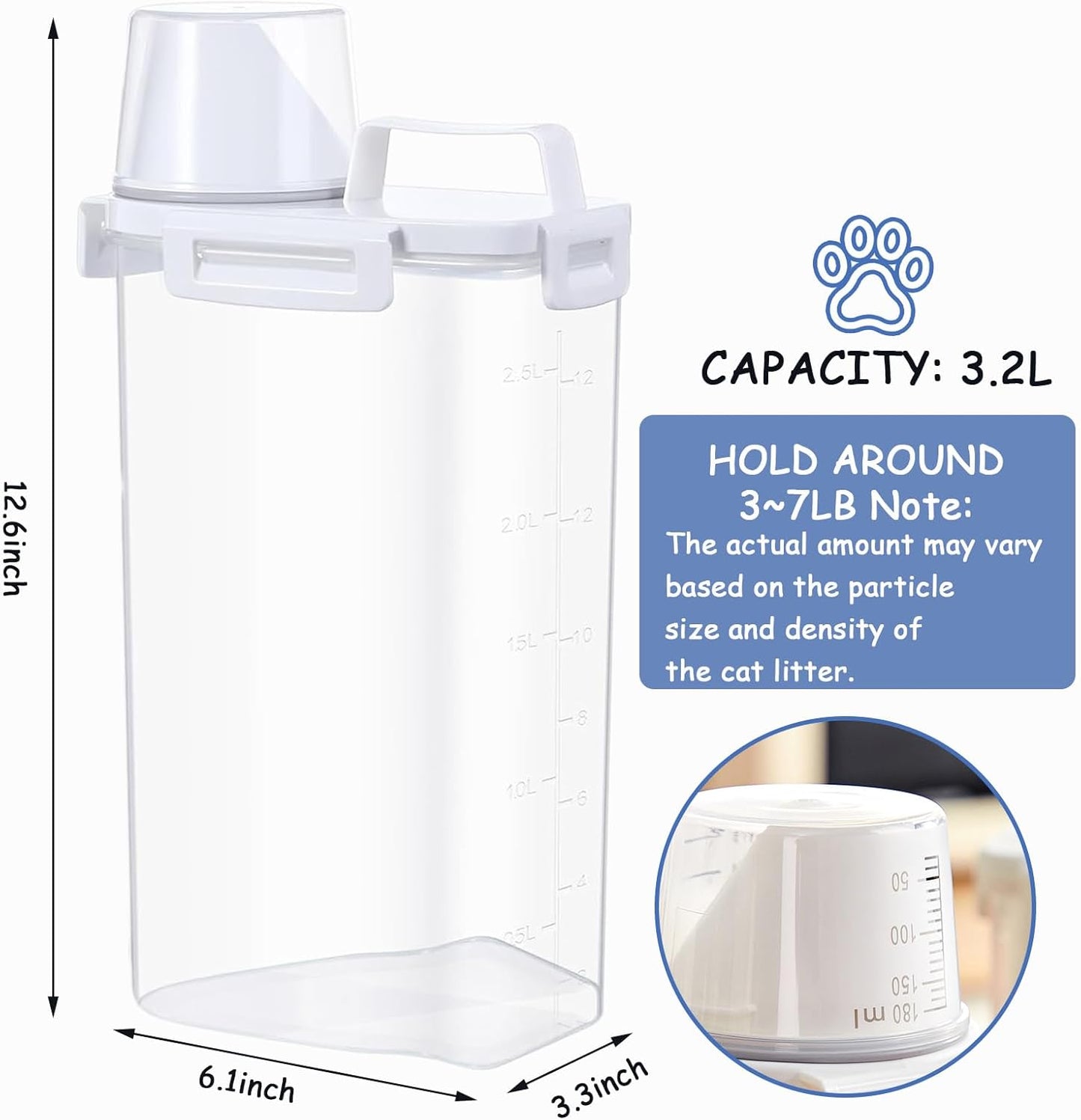 2 Pcs Cat Litter Storage Container with Airtight Lid Cat Litter Storage Bin with Spout Sealable Heavy Duty Bucket