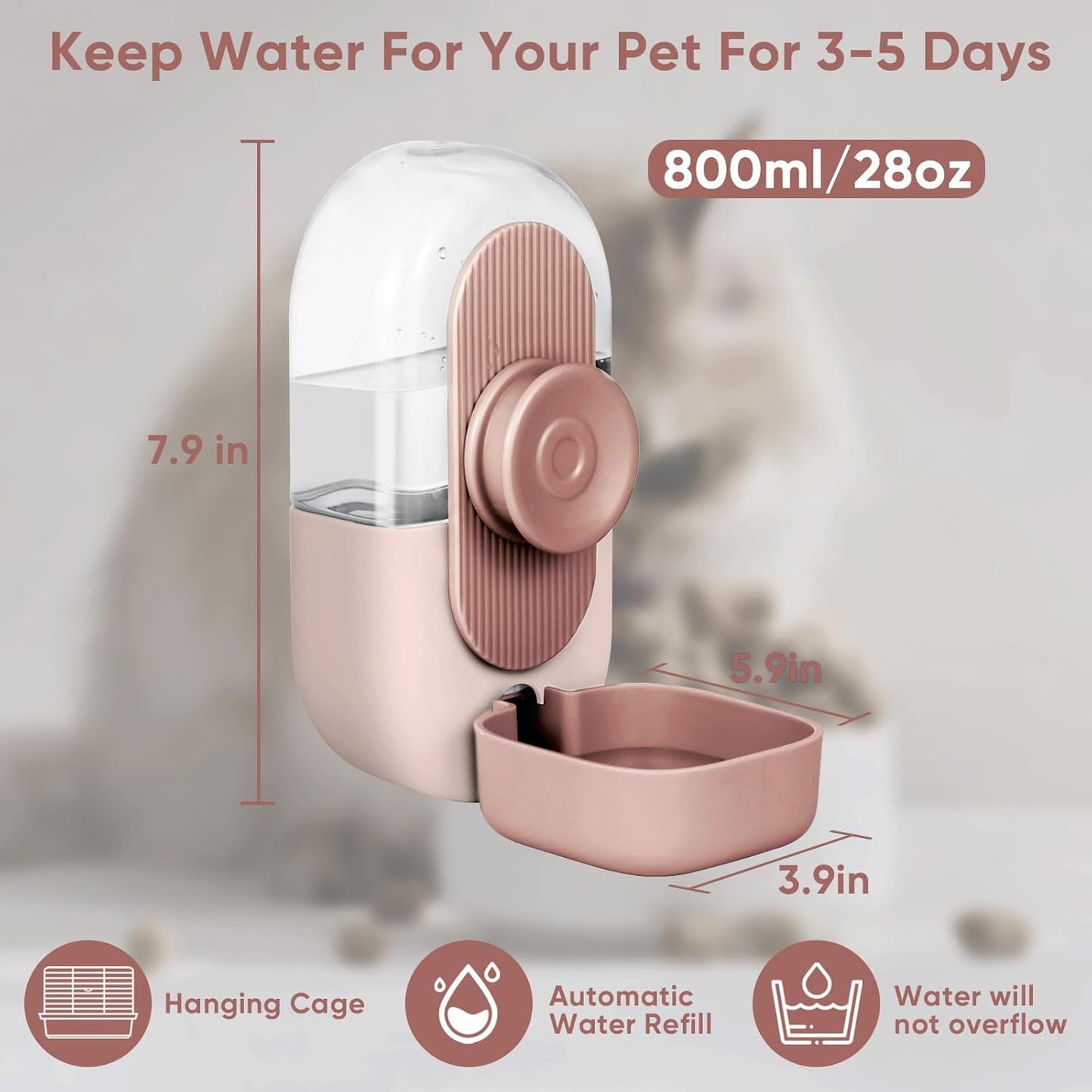 28oz Hanging Automatic Water Dispenser，Rabbit Water Bottle,Bunny Guinea Pig Ferret Water Bowl for Cage,Suitable for Small Animal Puppies(Cage Grid Spacing Over 1.2'')