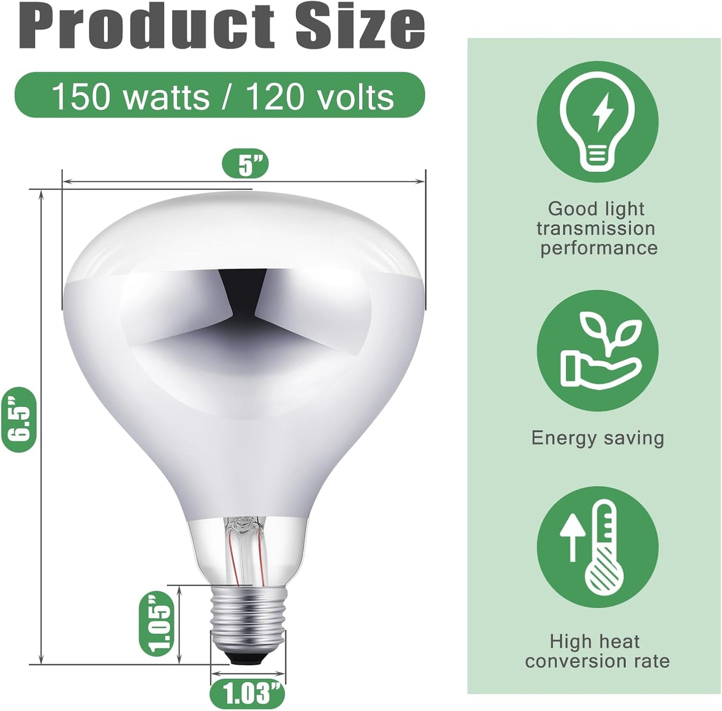 VIHOSE 3 Pack 250 Watt Heat Lamp 120v R40 Heat Lamp Bulbs Glass Incandescent Light Bulbs Incandescent Heating Lightbulbs for Reptiles Chicks Food Puppies Bathroom, Use E26 Base (Silver)