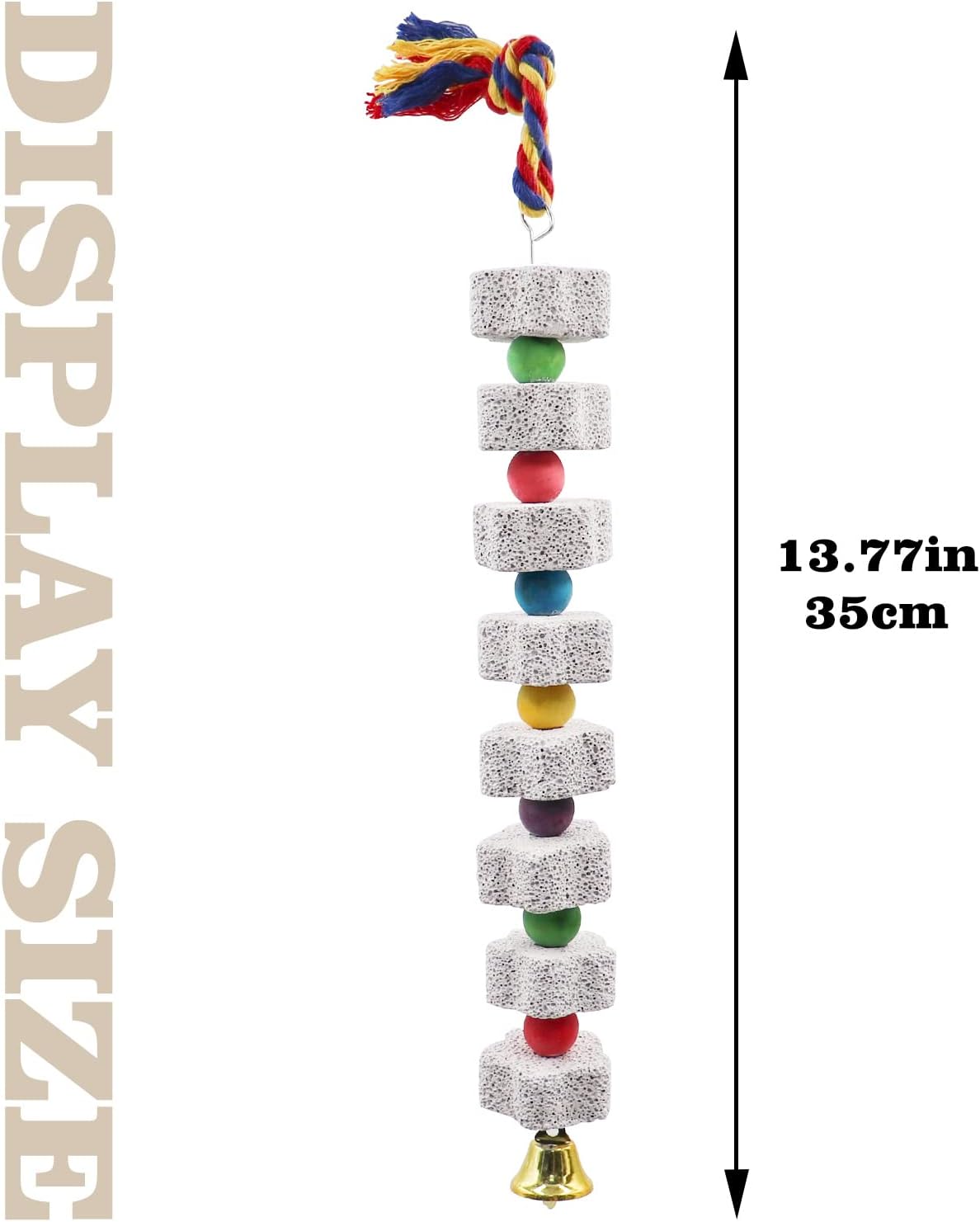 2 Pack Large Bird Chewing Toy, Parrot Beak Grinding Calcium Stone with Bells, Bird Cage Accessories, Cage Toys for Cockatiel Parakeet Parrot Budgies Rat Hamster Chinchilla Rabbit Bunny African Grey