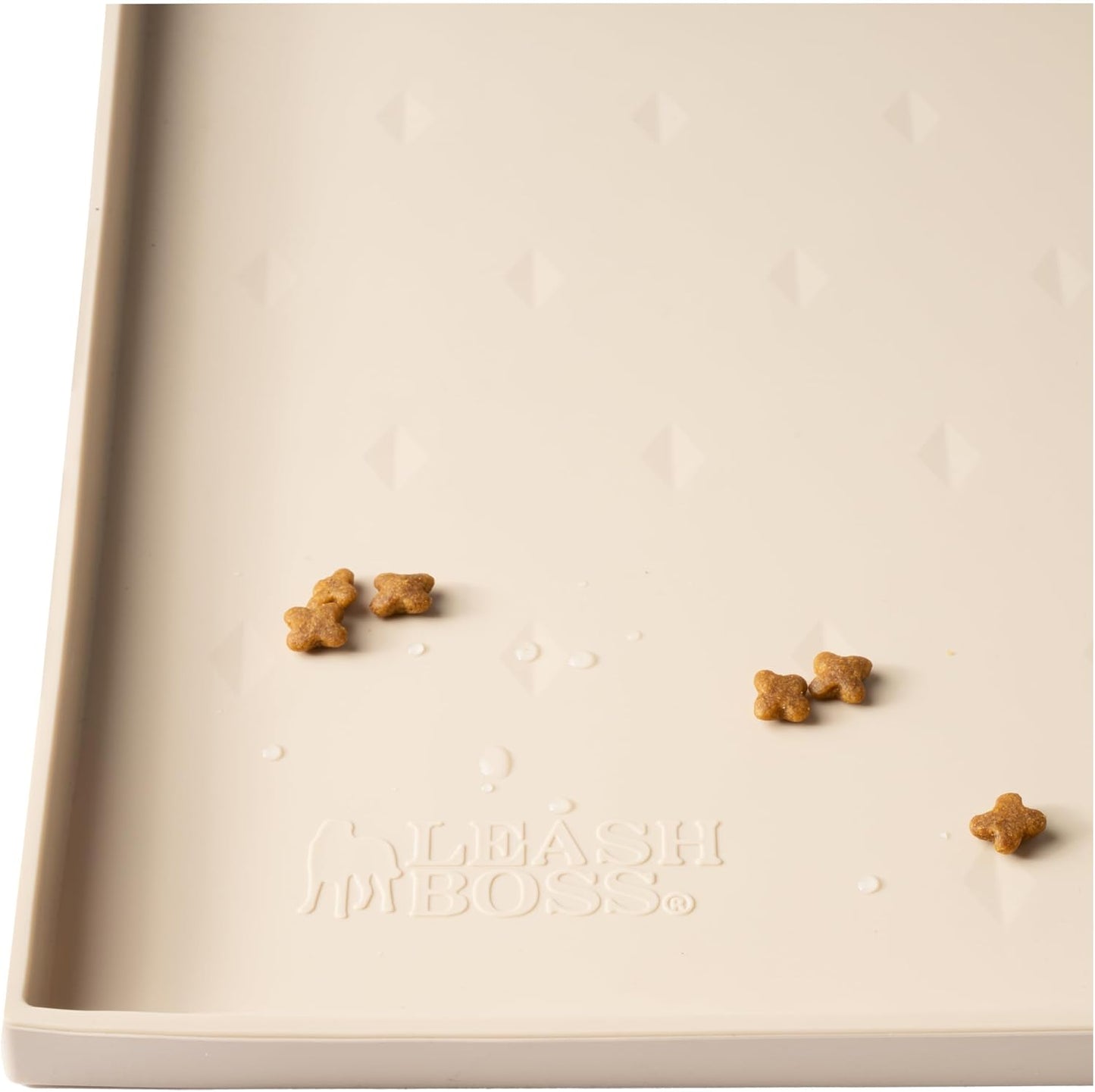 Leash Boss Dog Food Mat for Food and Water Bowls, Waterproof Silicone Pet Feeding Mat for Floors, Extra Tall Raised Edges, Cat and Dog Placemat for Floors, Dishwasher Safe (Medium: 20"x 13" - Beige)