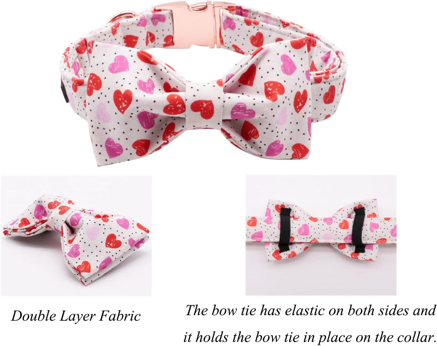 Lionet Paws Valentines Day Dog Collar with Bowtie, Dog Bowtie Collar with Metal Buckle for Dogs, Adjustable Comfortable Dog Collar Girl Boy Gift, L, Neck 16-24 in