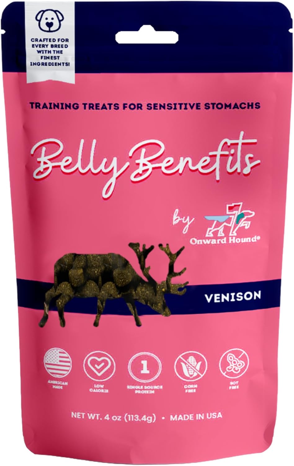 Onward Hound Training Treats for Dogs - Soft Venison - Low Calorie Dog Training Treats for Sensitive Stomachs with Single Source Premium Protein, Corn Free, & Soy Free Formula - 4 oz