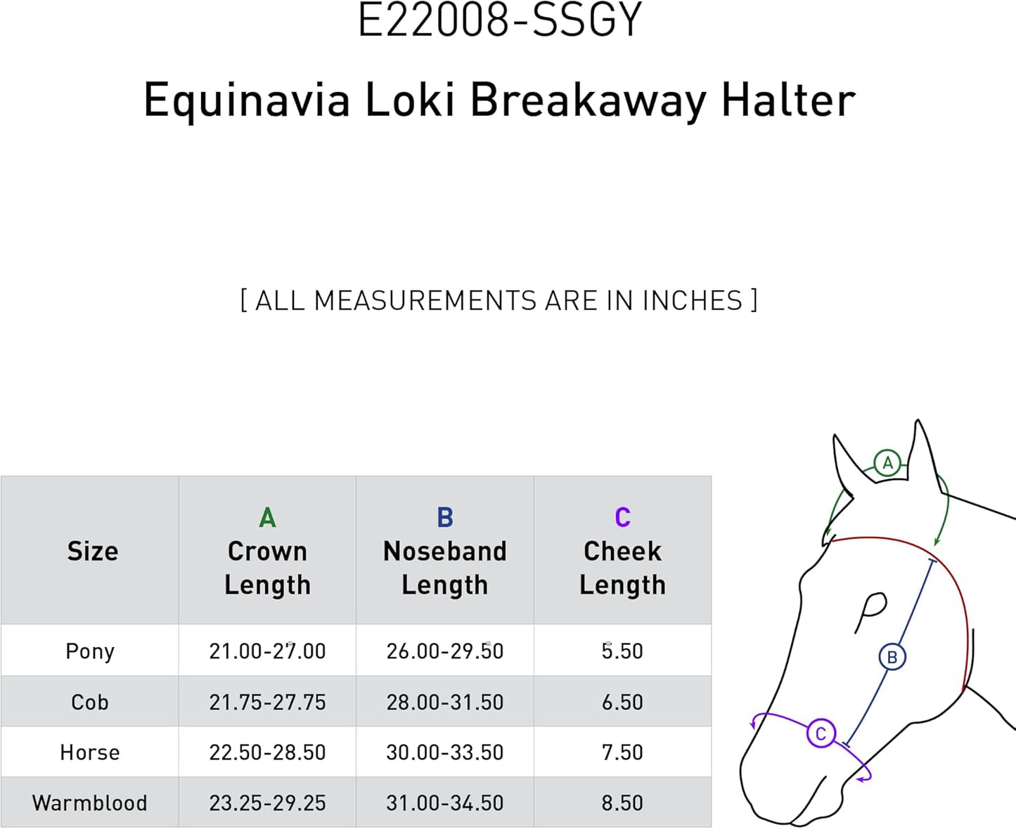Equinavia Loki Adjustable Breakaway Horse Halter - Silver Sconce Gray - Warmblood