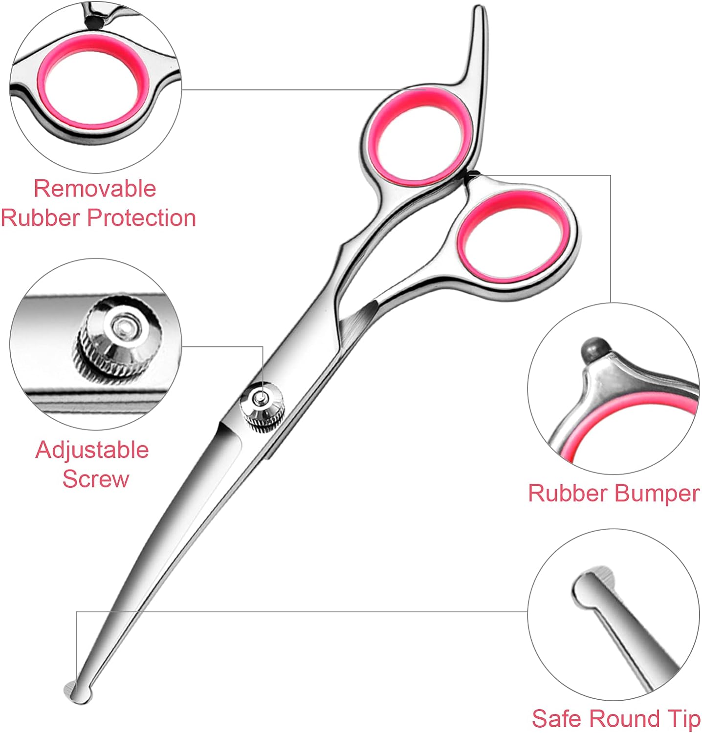 Professional Dog Grooming Scissors Kit, Titanium Coated Dog Scissors for Grooming, Grooming Shears Kit for Dogs Cat At Home (Pink 5 in 1)