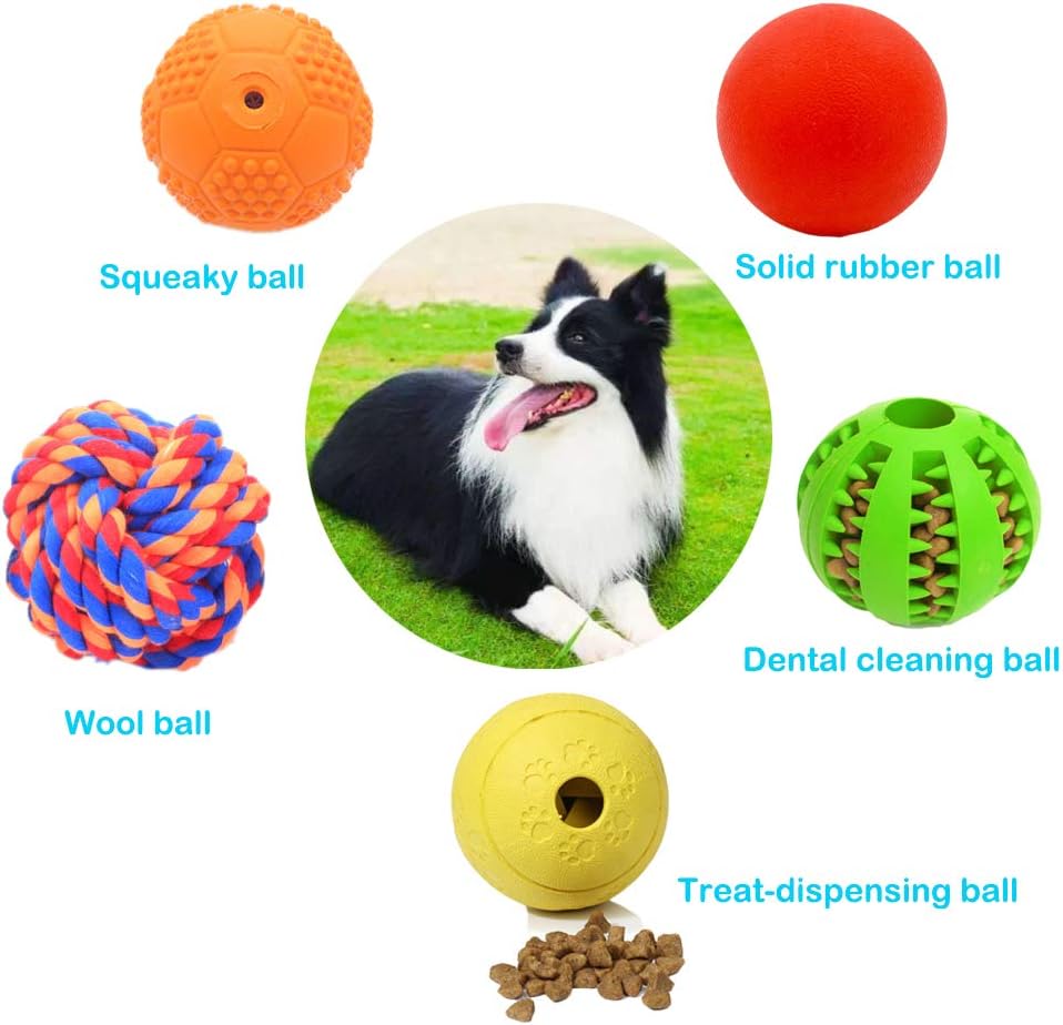 5 Different Functions Interactive Dog Puzzle Toys Balls for Medium Large Dogs, Food Treat Dispensing Dog Toys