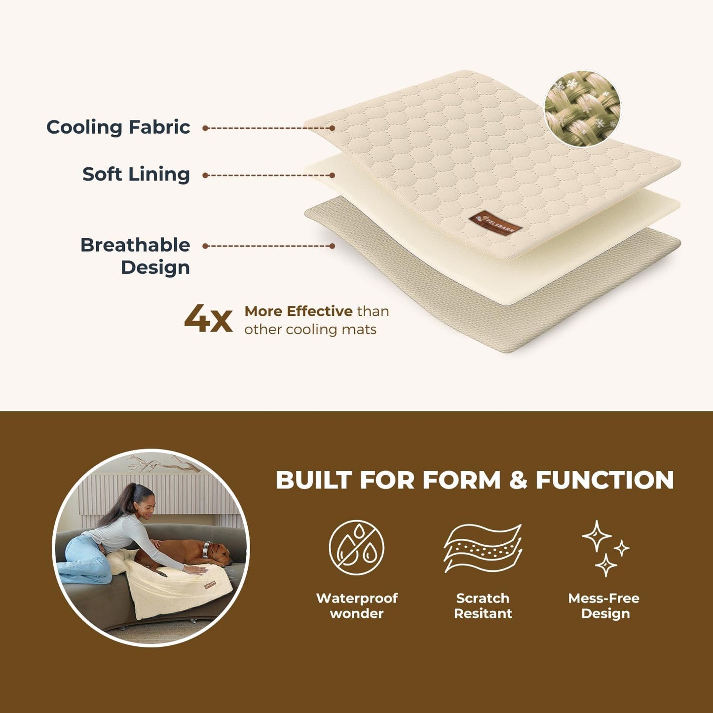 Dog Cooling Mat- Ice Silk Summer Comfort, Self Cooling, Non-Slip Dog Pad, Durable & Washable, Mat for Extra Large Dogs 85x115 cm, Support Shelter Dogs with Every Purchase (Beige)