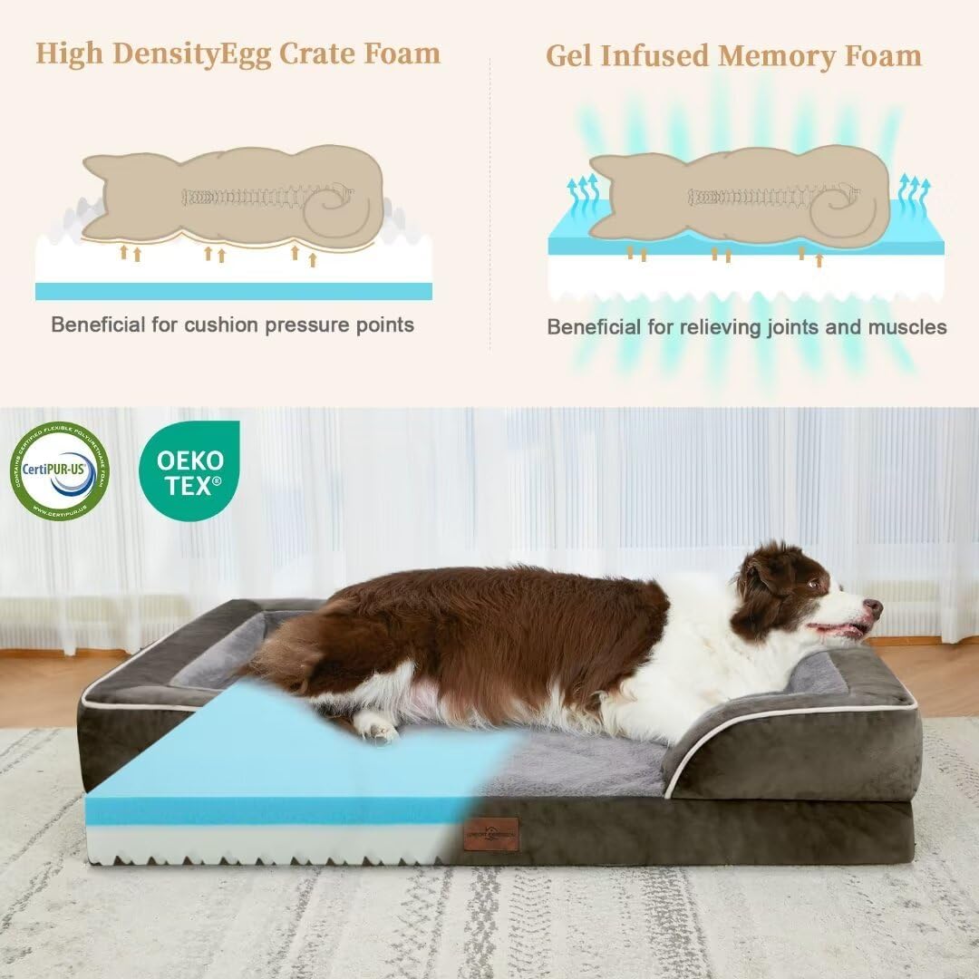Comfort Expression Orthopedic Memory Foam Dog Beds, XL Dog Beds for Extra Large Dogs, Washable Dogs Beds with Removable Cover, Waterproof Pet Sofa Couch with Bolster(X-Large,Olive Green)