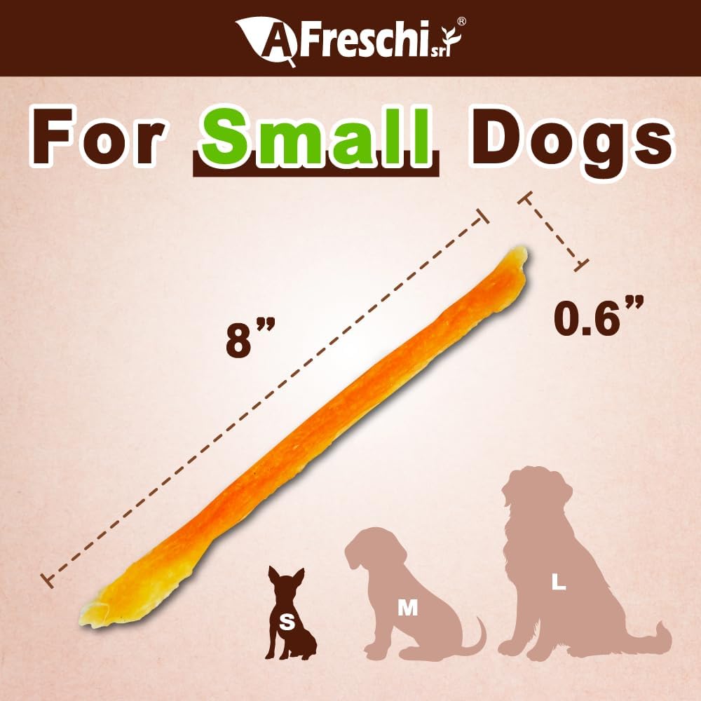 AFreschi Turkey Tendons for Dogs, USA-Sourced, Healthy Dog Treats, Rawhide-Free Puppy Chews, Long Lasting, All Natural, Hypoallergenic Dog Treats for Small Breeds, 3 oz Pack Strips