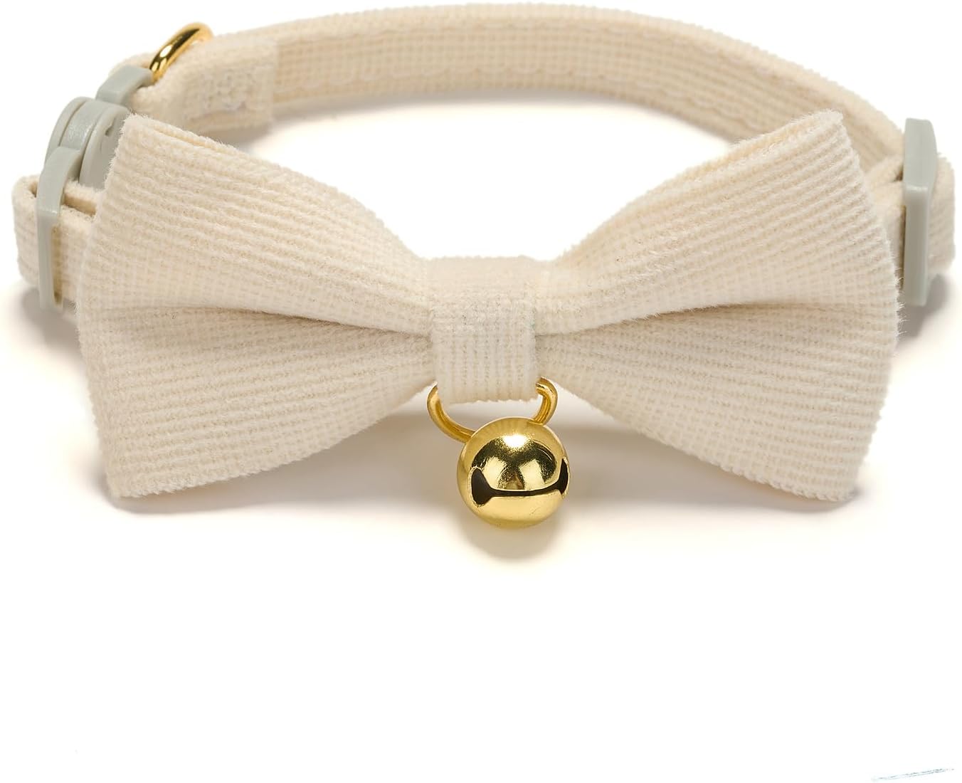 2 Pack Soft Corduroy Cat Collars with Bow Tie & Bell, Adjustable Breakaway Cotton Kitty Bowtie Collar for Female Male Cats(White & Blue)