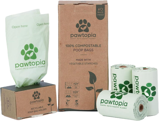 Biodegradable Dog Poop Bags, 60 Count, Certified Home Compostable, Leak-Proof, Easy Open, Standard Size, Supports Sustainable Living