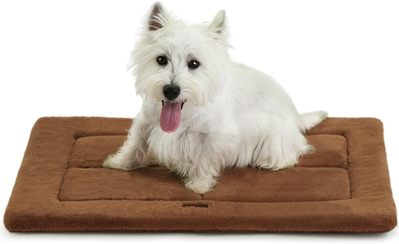 Made4Pets Dog Crate Pad Bed for Small Dogs, Washable & Reversible, Anti-Slip Kennel Mat for Cozy Sleeping, Soft Fluffy Dog Bed for Indoor & Outdoor Use, 24"x18", Brown