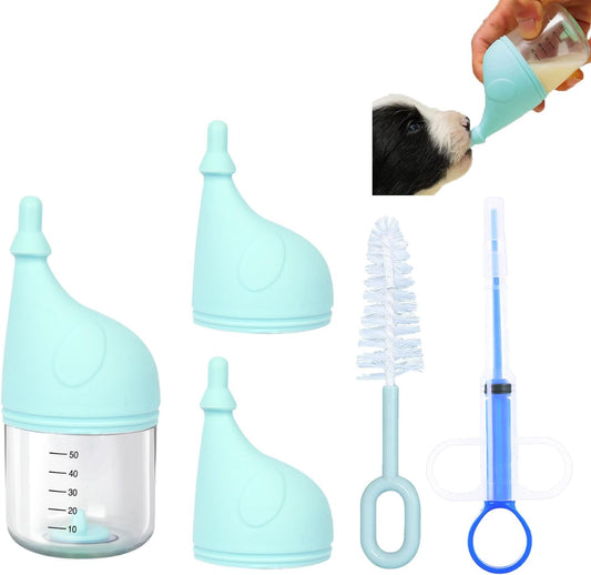 5 pcs Kitten Bottle Miracle Nipple for Kittens Anti-Choking Design for Newborn Kittens Puppies Small Animals (50ml)