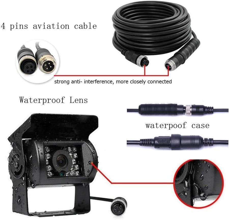 Vehicle Backup Camera Wired Backup Camera 9 Inch 4 Split Monitor with 2 x Front View Cameras 2 x Rear View Cameras with 170° 18 IR Night Vision IP 67,12-35V, Suitable for Trucks,Buses, SUVs,Trailers