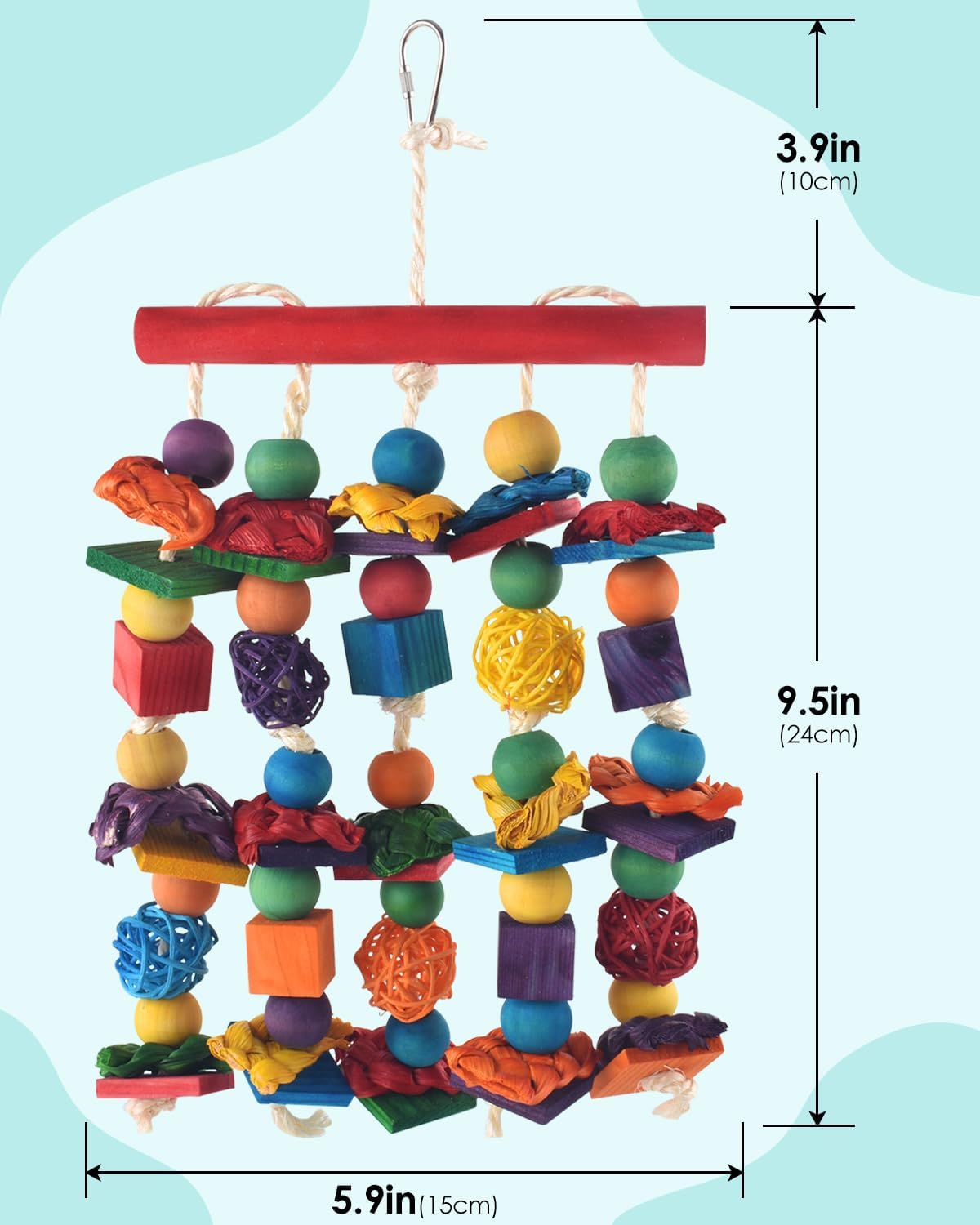 Bird Toys, 3PCS Parrot Foraging Hanging Toy, Multicolored Natural Wooden Blocks Parakeet Chewing Toys mit Rattan Wicker Balls, for Medium Small Cockatoos Budgie Lovebird Cockatiel Conure
