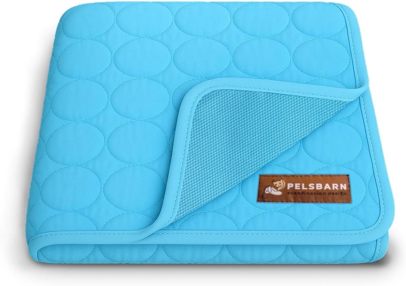 Dog Cooling Mat- Ice Silk Summer Comfort, Self Cooling, Non-Slip Dog Pad, Durable & Washable, Mat for Large Dogs 65x95 cm, Support Shelter Dogs with Every Purchase (Blue)