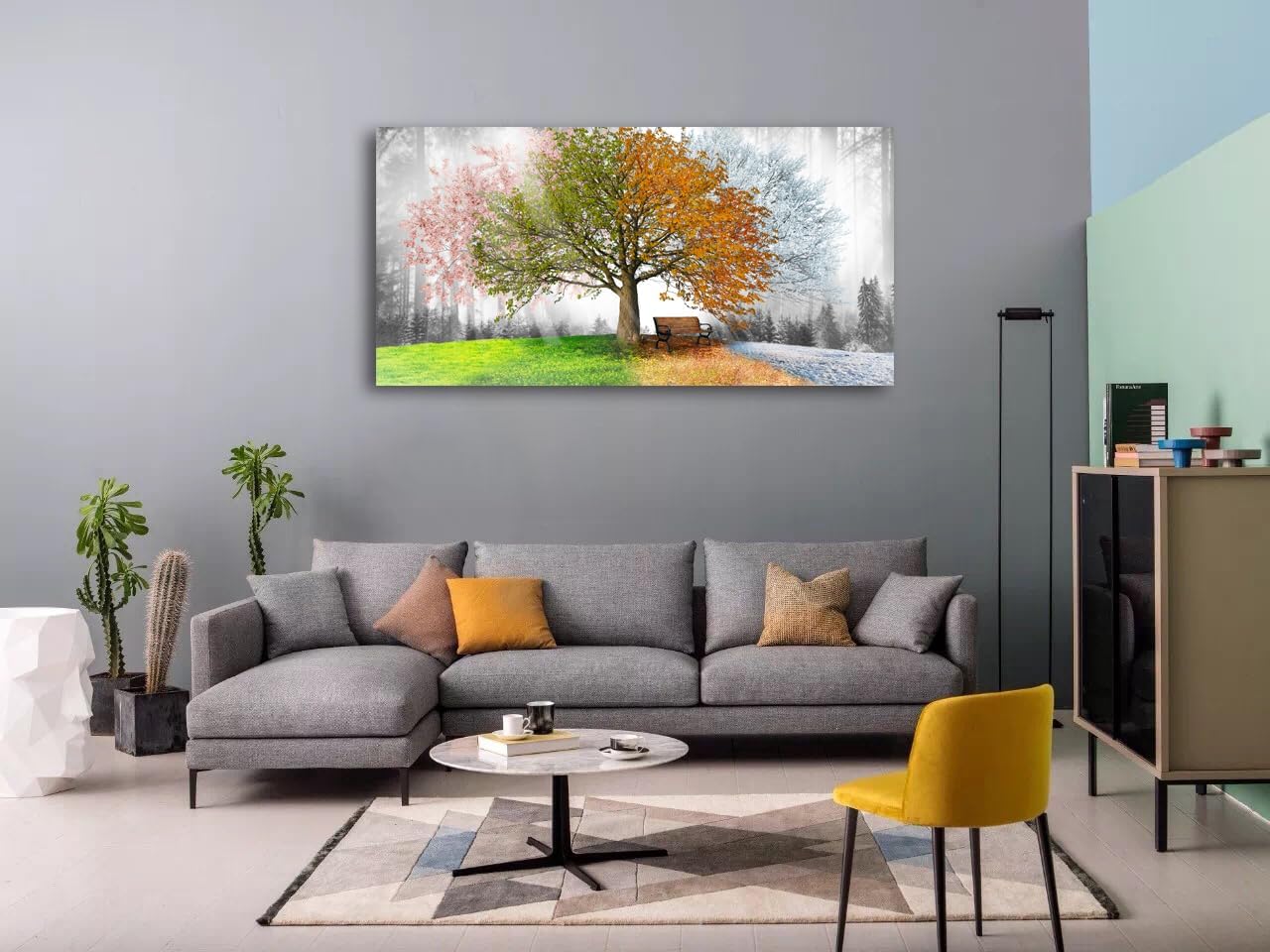 Jiuqinghua Canvas Prints Wall Art Decor Large Four Seasons Tree Picture 1 Panel Spring Summer Autumn Winter Tree Painting Artwork for Dining Room Kitchen Home Decor Stretched and Framed Ready to Hang