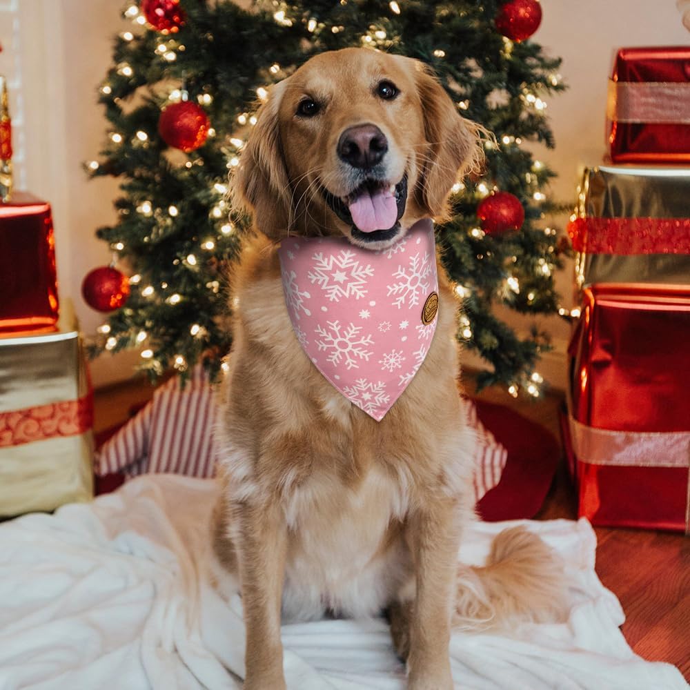 CROWNED BEAUTY Christmas Dog Bandanas Reversible Large 2 Pack, Winter Whimsy Set, Adjustable Triangle Scarves for Medium Large Extra Large Dogs Girl Boy Pets DB80-L
