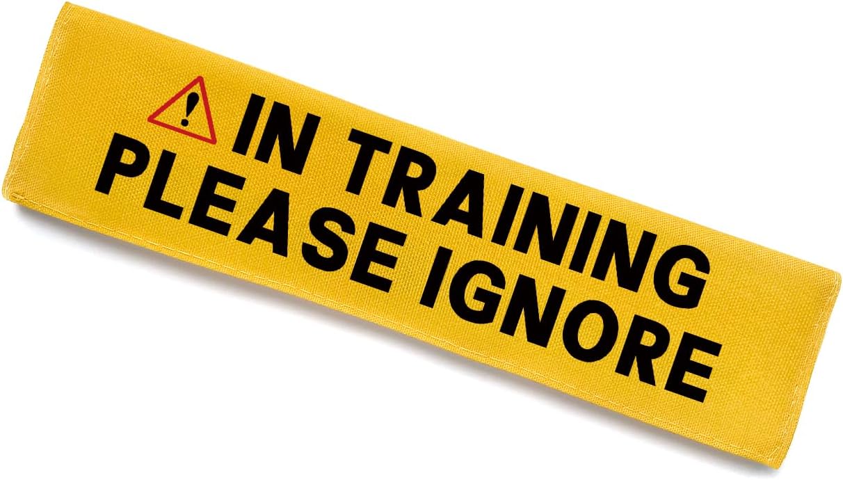 in Training Please Ignore Leash Sleeve, Funny Yellow Dog Alert Hanging ID Patch Tag, Do Not Pet Working Leash Wrap, Pet Birthday Gifts for Dog Owners