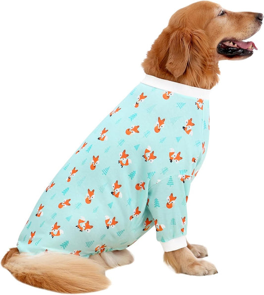 HDE Dog Pajamas One Piece Jammies Jumpsuit Pet Clothes Outfit Stretchy Lightweight Comfy Shirt Pjs for M-3XL Dogs Winter Foxes - M
