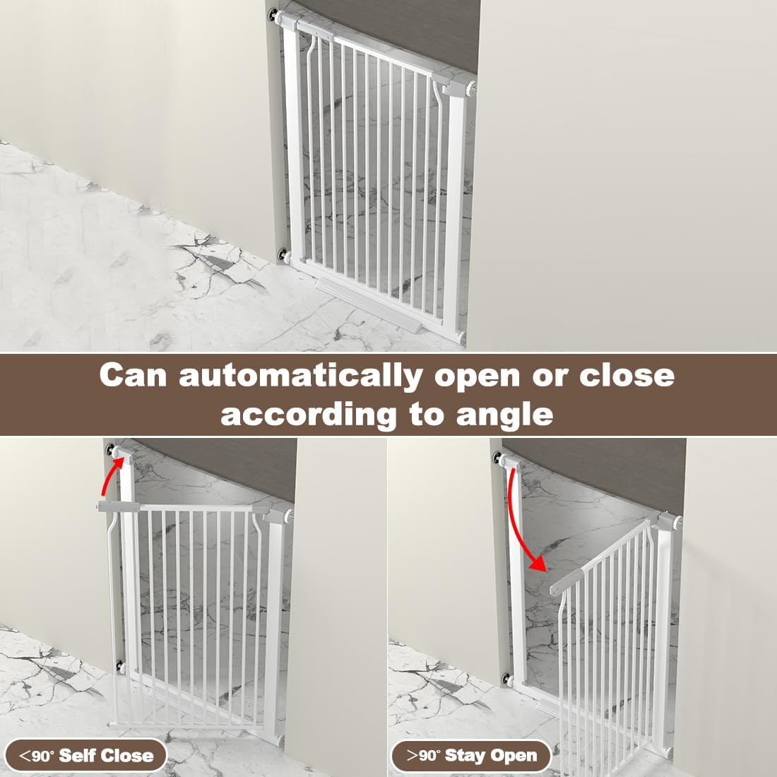 41" Extra Tall Cat Gate for Doorway, 54.8-57.4'' Metal Pet Baby Safe Gate, Extra Wide Pressure Mounted Child Door with Expansion Kit, No Drilling Cat Fence Indoor, No Climb Baby Proof Gate, White