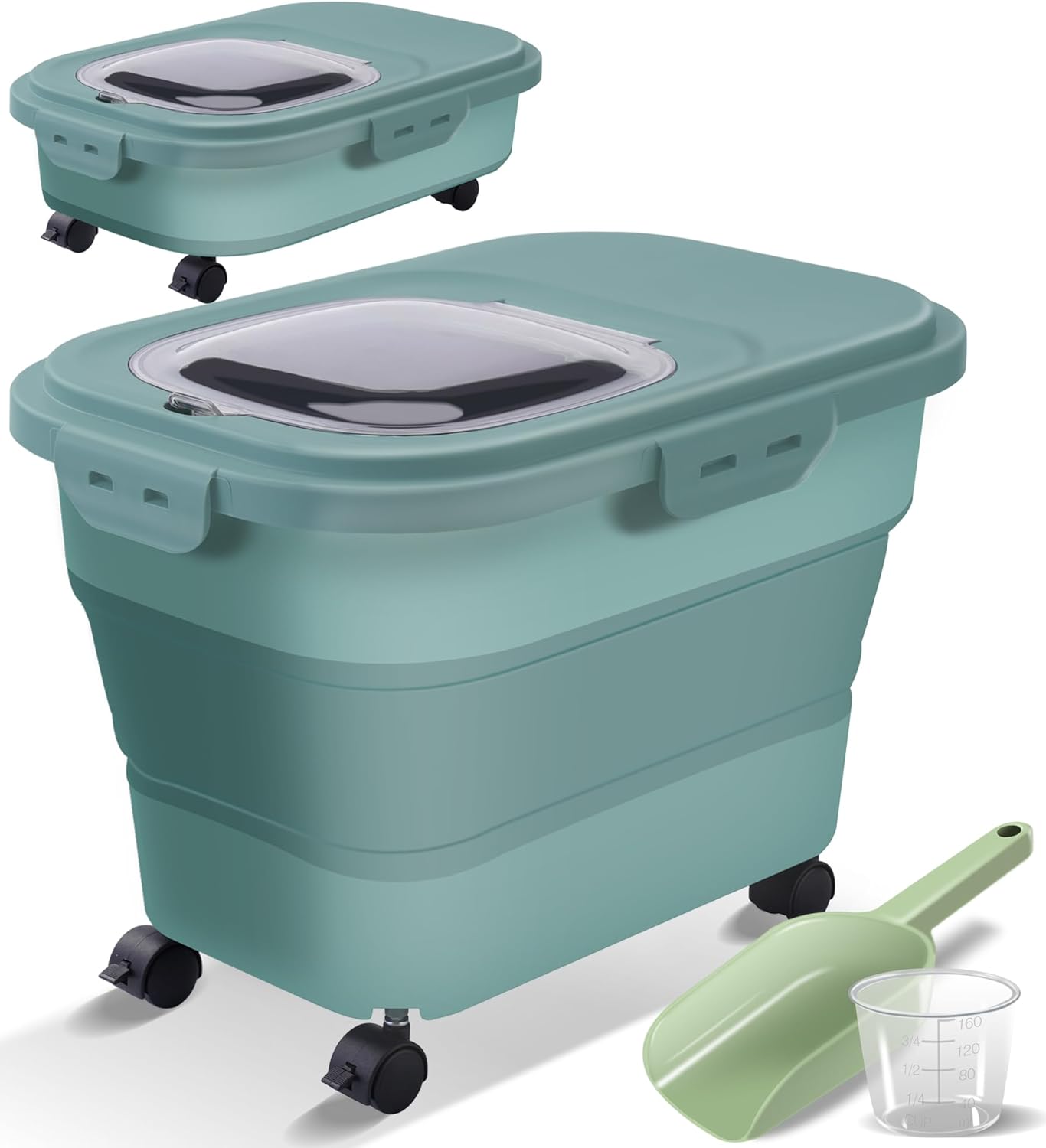Collapsible Dog Food Storage Container with Lids, Airtight 30 35 Lbs Rice Cereal Flour Sugar Containers Dispenser, Sealable 20 25 Lbs Dog Pet Cat Bird Seed Kitchen Holder Bin Bucket with Rolling Wheel