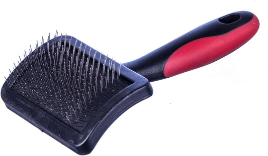 Jeffers Pet Hard Pin Universal Slicker Brush for Dogs & Cats – Firm Bristles, Curved Head for Tough Mats & Tangles, Non-Slip Grip, Best for Thick Coats, Heavy Matting – Black, Red - Small