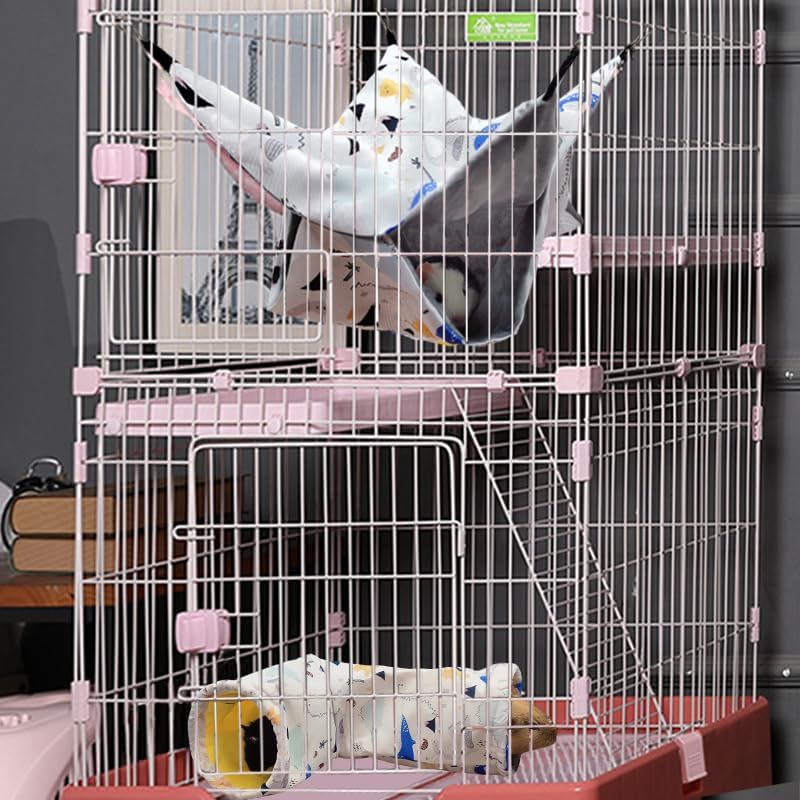 Large Caliber Guinea Pig & Rat Tunnel Hideout & Hammock, Corner Hideout Toy for Guinea Pig, Ferret, Hedgehog & Piggy to Hide and Shuttle (1. Hammock&Tunnel-Dinosaur)