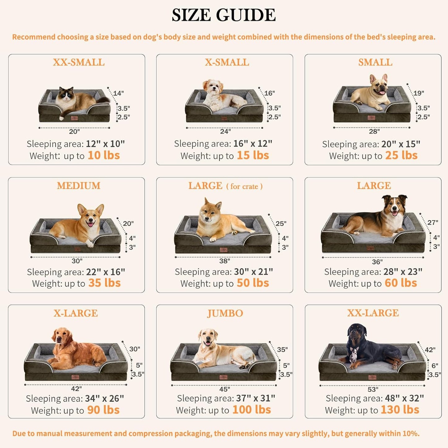 Comfort Expression Medium Dog Beds Waterproof Orthopedic Foam Dog Sofa Beds for Medium Large Dogs Comfy Pet Bed with Washable Removable Cover & Non-Slip Bottom(Medium,Dark Green)