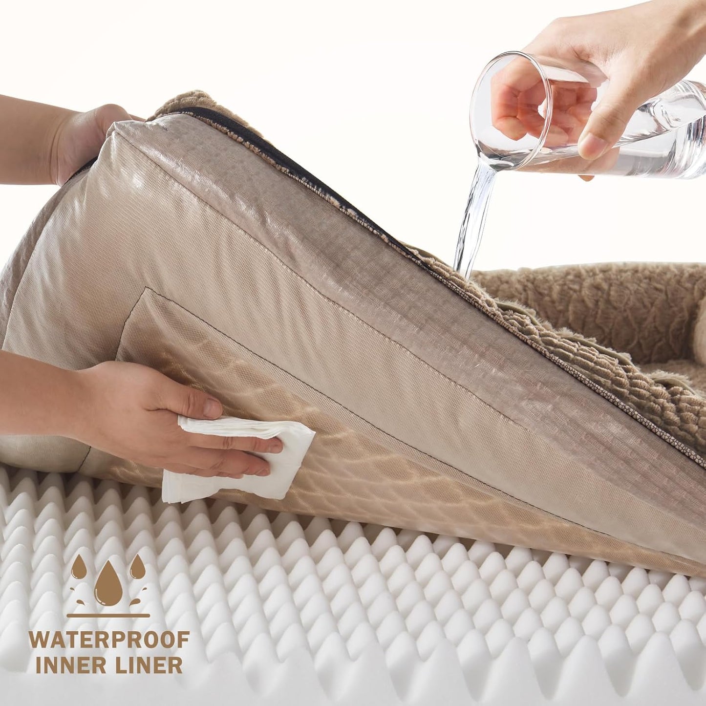 INVENHO Orthopedic Dog Bed Medium Size, Washable Egg-Crate Memory Foam Dog Couch with Washable Removable Cover, Waterproof Lining and Nonskid Bottom