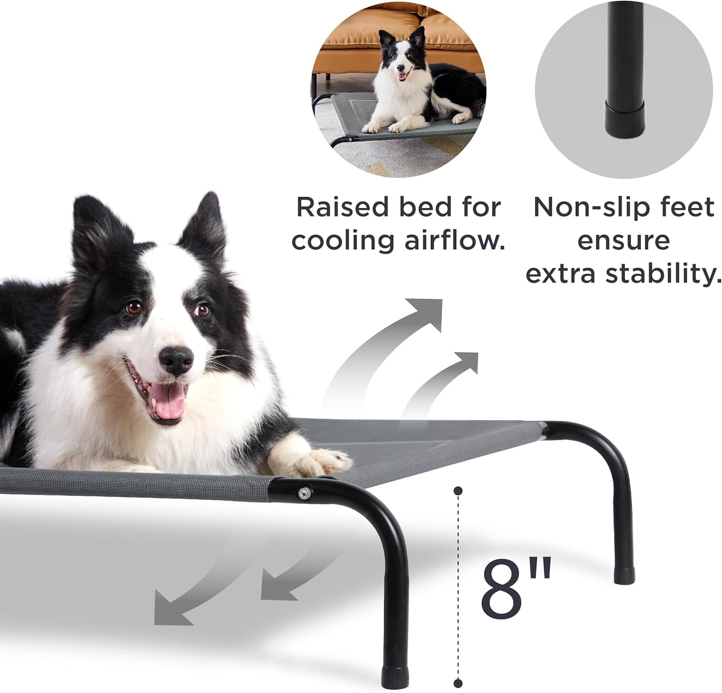 Bedsure Outdoor Elevated Dog Beds for Small Dogs, Portable Indoor & Outdoor Cooling Raised Cot Pet Hammock Bed with Skid-Resistant Feet, Frame with Breathable Mesh, Grey, 35 inches